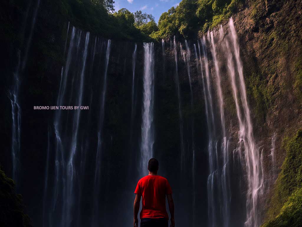 Panoramic Tumpak Sewu waterfall viewpoint in East Java